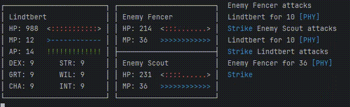 The automatic combat playing out in the game's text UI