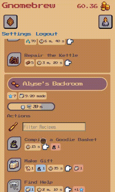 Gnomebrew's Current Playscreen on mobile